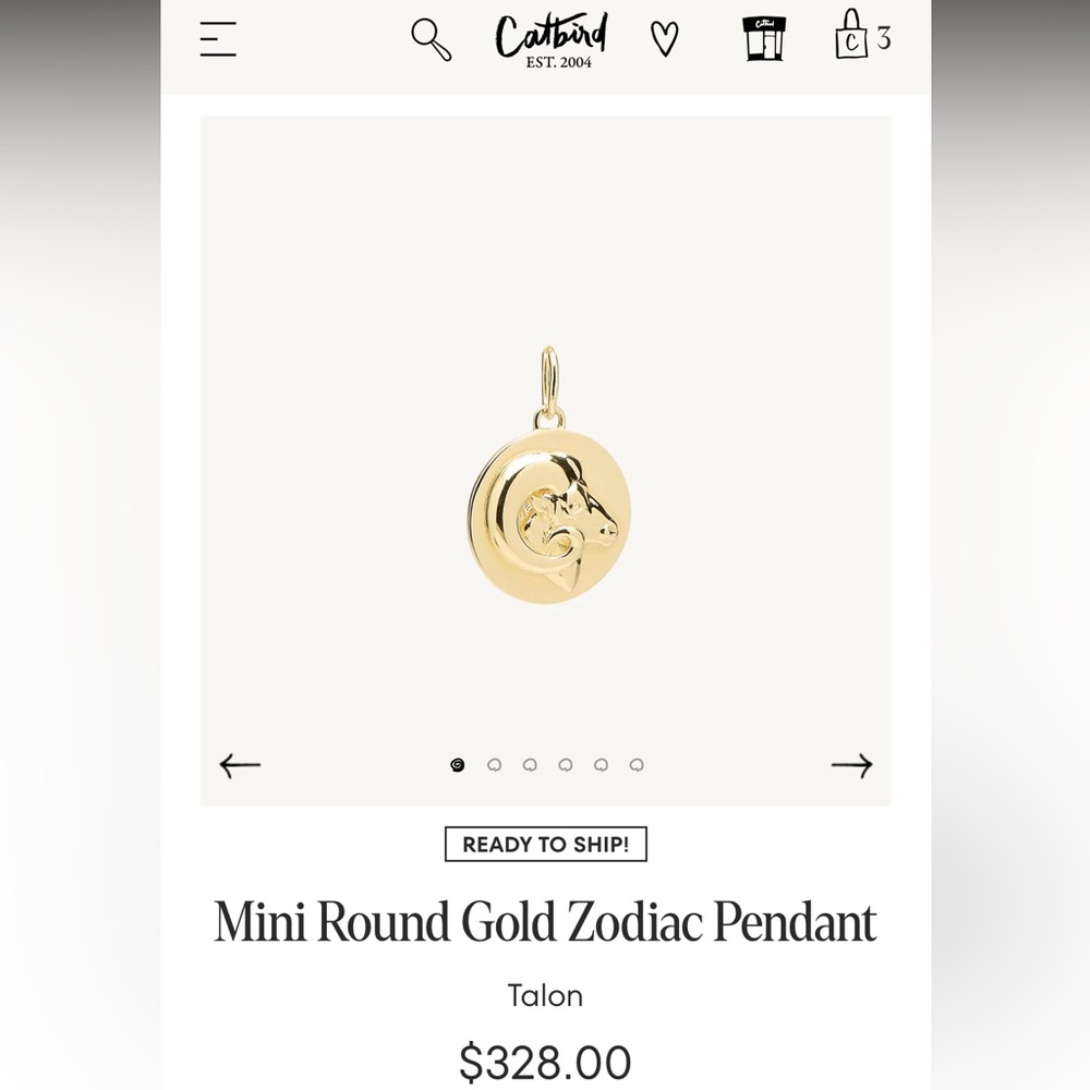 Catbird 14k gold Mini Round Gold Zodiac Pendant **Aries**